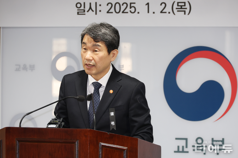 이주호 교육부장관 겸 사회부총리가 2일 교육부 시무식에서 신년사를 하고 있다.(사진=교육부)