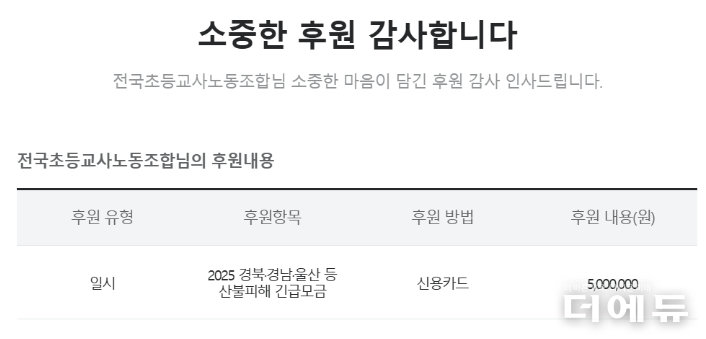 전국초등교사노조 후원증서.(자료=전국초등교사노조)