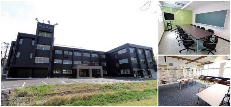 AI 연구·개발 시설이 된 요시카와 소학교 전경(왼쪽), 내부 회의실(오른쪽 위), 휴게 공간(오른쪽 아래). (사진=일본 문과성) 