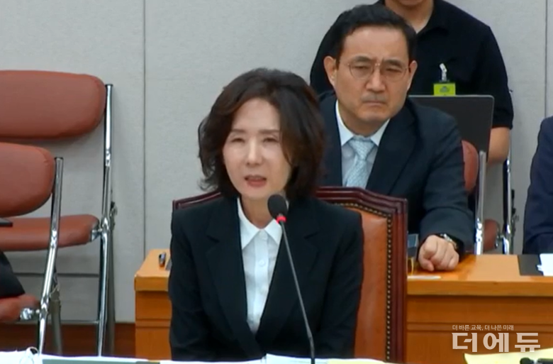 이진숙 사회부총리 겸 교육부장관 후보자가 지난 16일 국회 교육위원회 인사청문회에 출석해 답변을 하고 있다.(사진=국회 영상회의록시스템 캡처)