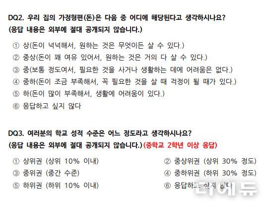 자료=리서치랩컨설팅이 각 시도교육청을 통해 학교에서 진행 중인 설문 일부 문항 캡처.