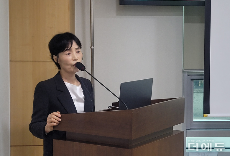 송미나 한국교육정책연구소 소장이 30일 국회에서 열린 '교권 보호를 위한 정책 토론회'에서 발제하고 있다.(사진=지성배 기자)
